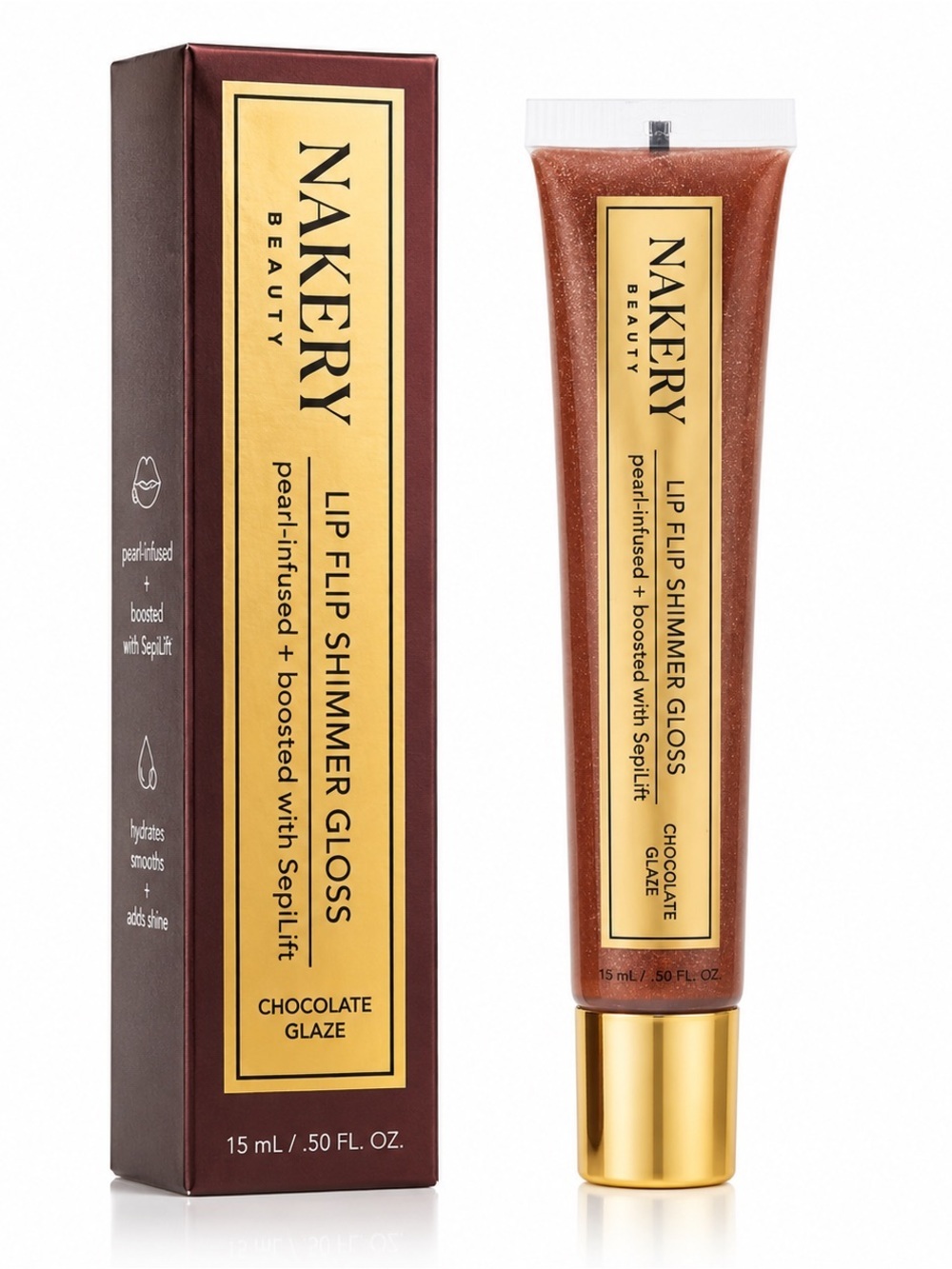 Nakery Beauty Lip Flip Shimmer Gloss Chocolate Glaze Plumping Lip Gloss NEW